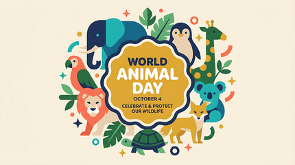 Fototapeta premium Pixel art world animal day card with cute wild animals and nature elements