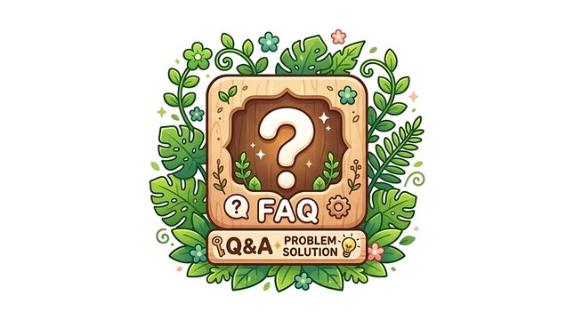 FAQ and Q and A Wooden Icon with Nature Green Leaves