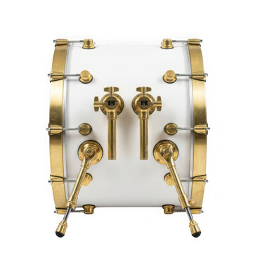 Professional white bass drum with brass hardware isolated on transparent background