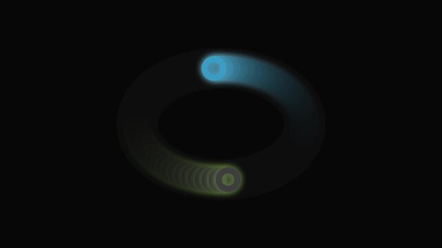 Abstract loading spinner animation with glowing blue and green circles on black background