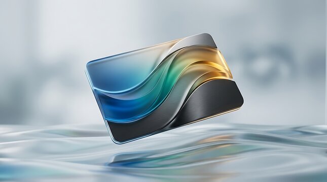 Modern abstract 3d credit card with flowing blue and gold waves