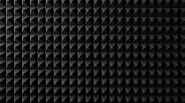 Black acoustic foam panel texture with pyramid pattern for soundproofing and recording studio background