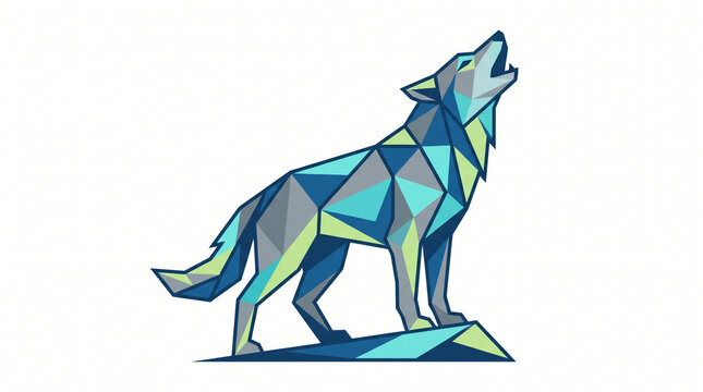 Illustrated Geometric Low Poly Howling Wolf Isolated