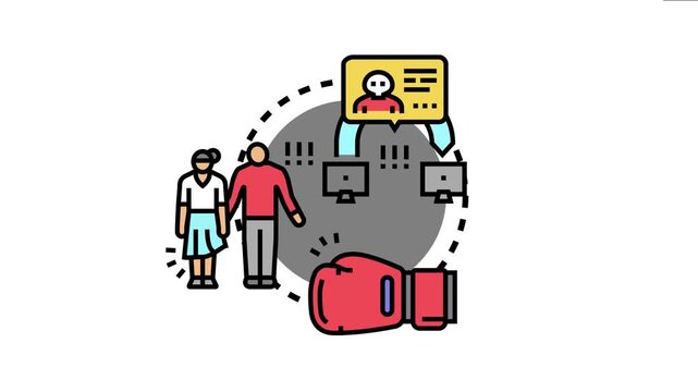 People facing online threats and cyber attacks, with a boxing glove symbolizing a personal attack by an unknown digital entity, highlighting the danger of cybercrime and human element vulnerability