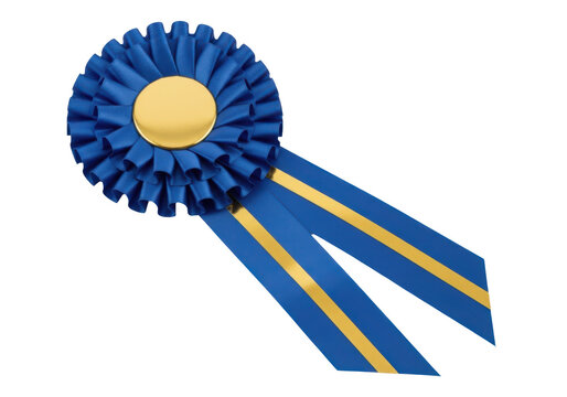 Blue award rosette ribbon isolated on transparent background