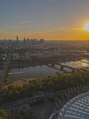 Warsaw city capitol of Poland, pge stadium and Wisla river  at sunset © Bartosz