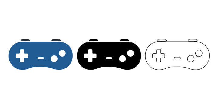 Game Controller Icons Set, Video Gamepad Joystick Gaming Console Controller Symbols, Blue and Gray Vector SVG File