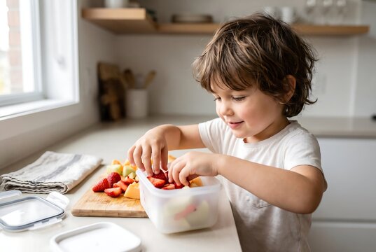 Child Preparing Healthy Food And Practicing Independent Meal Skills