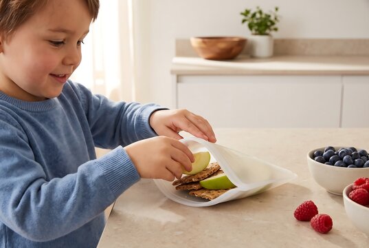 Child Preparing Healthy Snack Independently At Home