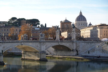 Scenic view of Ponte Vittorio Emanuele II bridge over the Tiber River with St Peter's Basilica dome in Rome, Italy.  © Alejandro Barchín