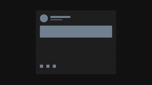 Minimalist social media post interface dark mode wireframe animation