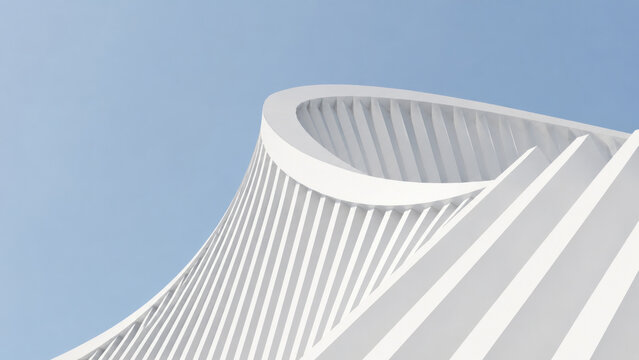 Abstract White Curved Architecture Close Up, Minimalist Spiral Geometric Building Detail, Modern Facade Design