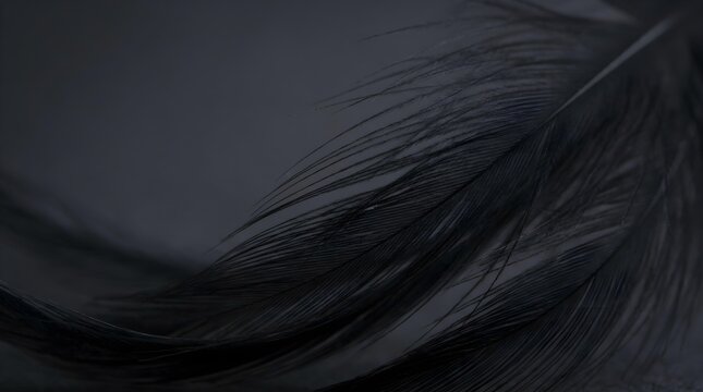 Elegant Monochromatic Close-Up of a Soft Black Feather Against a Dark Abstract Background Texture