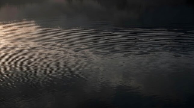 Serene dark water surface with gentle ripples reflecting soft light in a minimalist atmospheric landscape composition