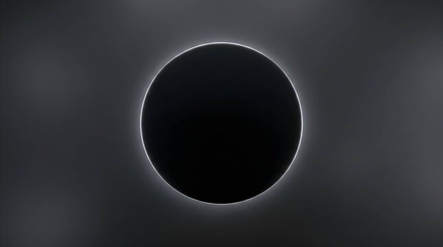 Minimalist Black Circle with Glowing Outer Halo Emitting Soft Atmospheric Light Against a Moody Dark Grey Gradient Background