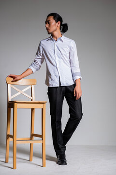Mature and sophisticated basic menswear, high-quality gray background for portrait photography