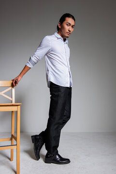 Mature and sophisticated basic menswear, high-quality gray background for portrait photography