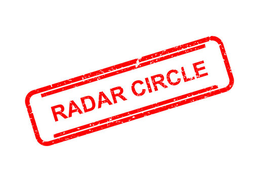 Red radar circle stamp with text label illustration