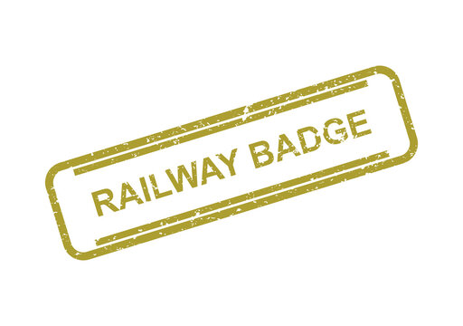 Yellow railway badge stamp with text illustration