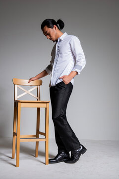 Mature and sophisticated basic menswear, high-quality gray background for portrait photography