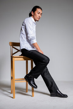 Mature and sophisticated basic menswear, high-quality gray background for portrait photography