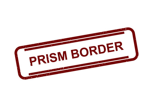 Red prism border stamp with text label illustration