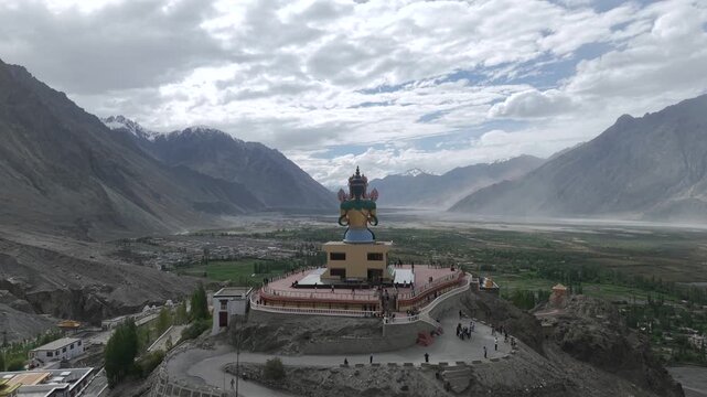 Aerial View of Maitreya Buddha Statue in Nubra Valley Ladakh India