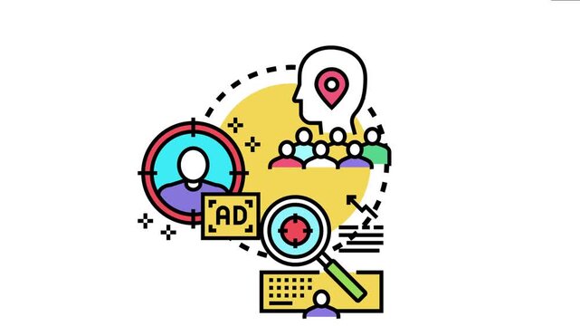 Audience targeting and discovery concept identifying specific consumer groups, analyzing data for behavior patterns, and optimizing digital advertising campaigns for online marketing