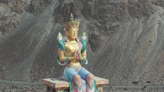 Aerial View of Maitreya Buddha Statue in Nubra Valley Ladakh India