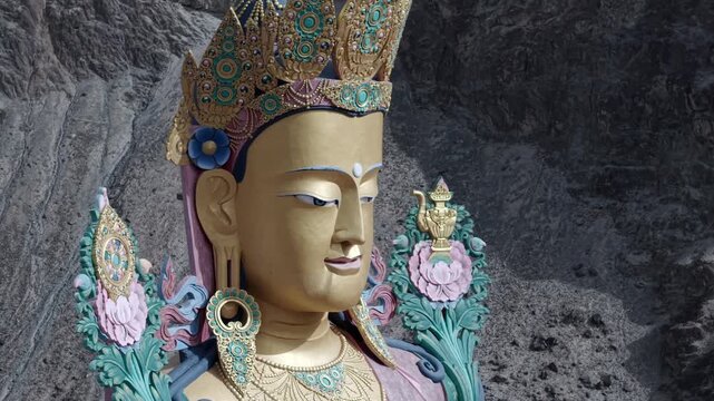 Aerial View of Maitreya Buddha Statue in Nubra Valley Ladakh India