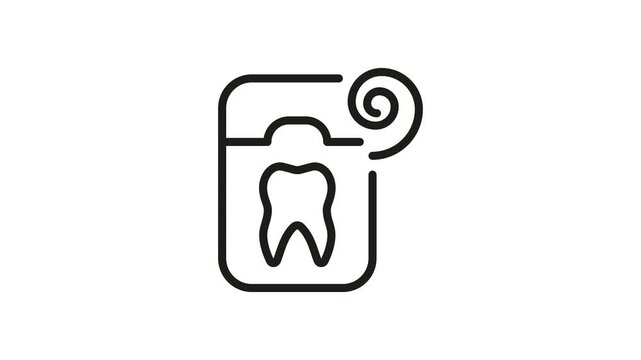 Dental Floss With Tooth Animated Icon With Alpha Channel. Oral Hygiene, Dental Care, And Tooth Cleaning Motion Graphic. Promoting Healthy Teeth And Gums. On Transparent Background