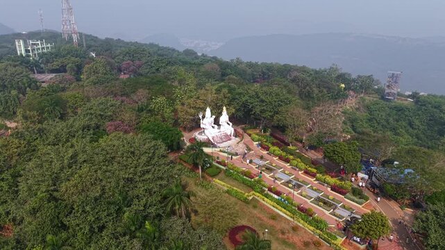 Aerial View of Shiva Parvati Statue at Kailasagiri Visakhapatnam