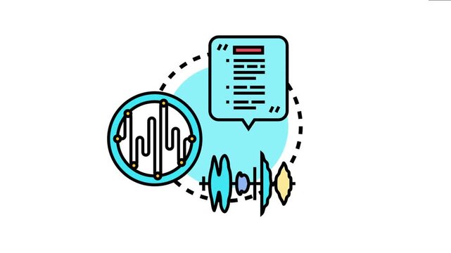 Audio speech exchange concept featuring sound waves, voice recognition, and text conversion, representing modern communication and digital processing of spoken information