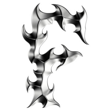Chrome 3D font letter F. Metallic neo-tribal display typeface. Isolated PNG