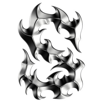 Chrome 3D font letter S. Metallic neo-tribal display typeface. Isolated PNG