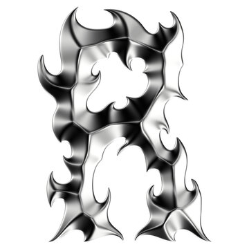 Chrome 3D font letter R. Metallic neo-tribal display typeface. Isolated PNG