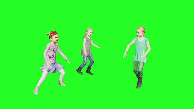 3d people man woman character render on green screen chromakey Three girls dancing for isolated stock footage video photo ready for compositing in film production and commercial projects use