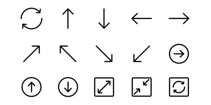 Icon set for line arrows, editable stroke, download, send, distribute, update, expand, push, repeat and more