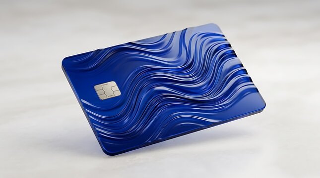Modern blue credit card with abstract wavy texture pattern