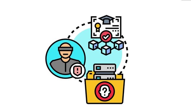 Professional verifying a digital identity and confidential data claim, connecting proof to an authenticated allegation within a secure network and document folder system