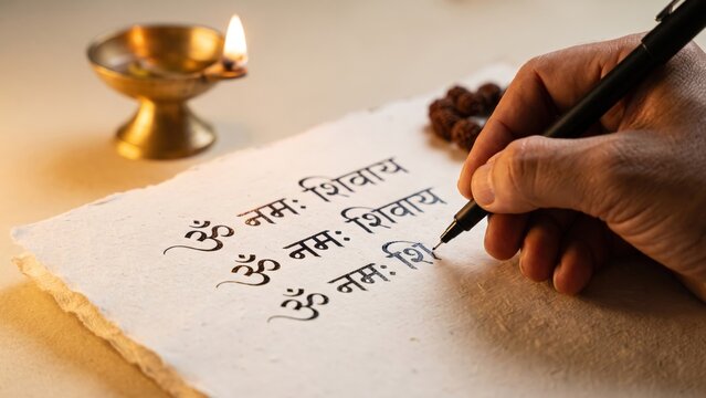 Om Namah Shivaya Calligraphy &ndash; Hindu Mantra Writing with Shiva Devotion