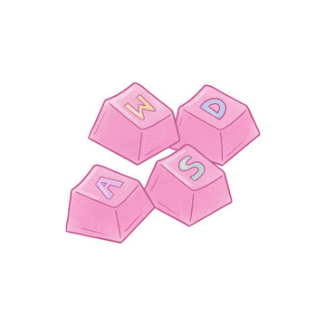 Pink WASD Gaming Keyboard Keys, Cute Gamer Girl Kawaii Illustration
