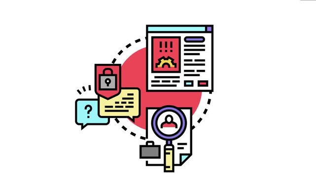 Icon set a whistleblower reporting wrongdoing, receiving protection while investigating issues, and documenting information on a secure online platform