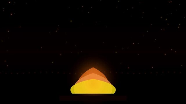 Minimalist campfire animation under starry night sky, stylized flat vector bonfire, cozy outdoor camping scene for motion graphics