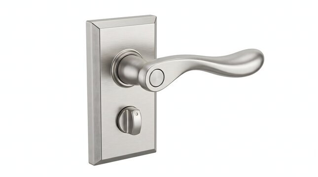 Satin nickel door handle with thumb turn lock for modern home security.