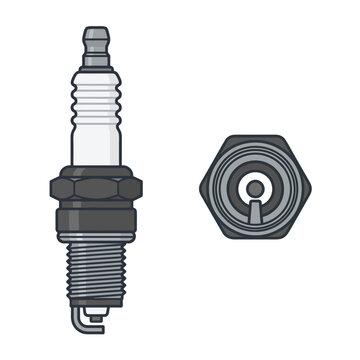 Motorcycle spark plug vector illustration side and bottom view