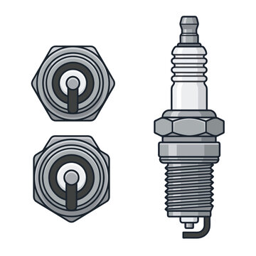 Vector illustration of a motorcycle spark plug shown in various angles and details