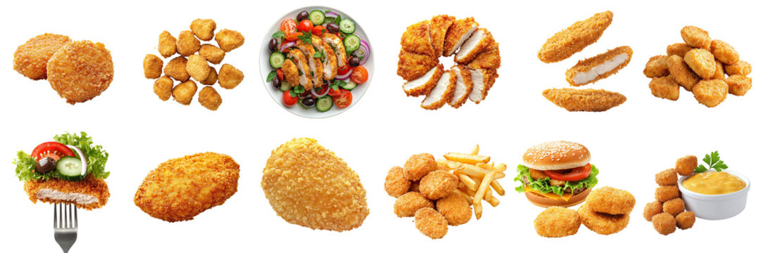A set of nuggets, isolated on a transparent background PNG