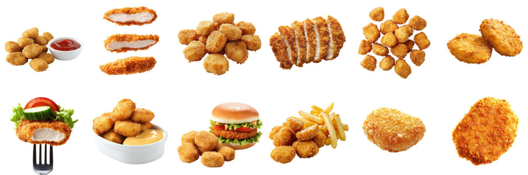 A set of nuggets, isolated on a transparent background PNG