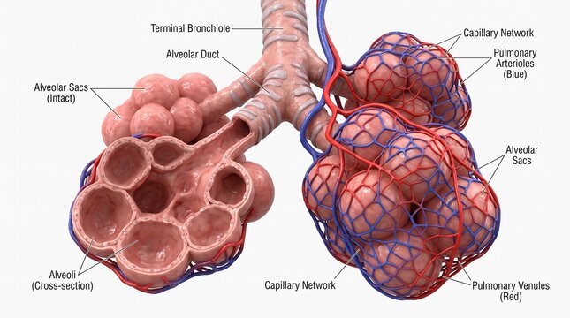 Anatomical 3D model of human lung alveoli and capillaries